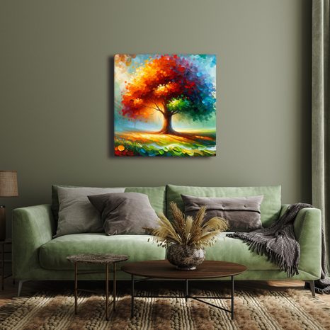 OBRAZ BAREVNÝ STROM ŽIVOTA NA LOUCE - OBRAZY STROMY ŽIVOTA - OBRAZY