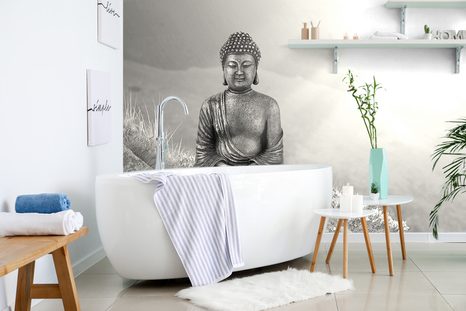 SAMOLEPÍCÍ TAPETA ČERNOBÍLÝ BUDDHA V MEDITUJÍCÍ POLOZE - TOTÁLNÍ VÝPRODEJ 🔥