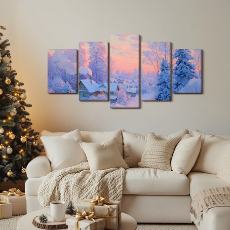 5-DÍLNÝ OBRAZ ZIMNÍ POHÁDKA V HORÁCH - VÁNOČNÍ A ZIMNÍ OBRAZY - PICTURES