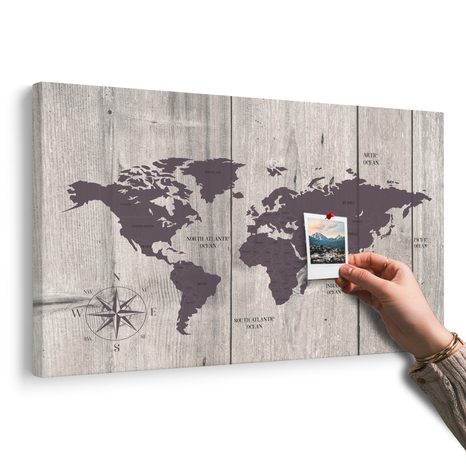 QUADRO IN SUGHERO – MAPPA MARRONE SU SFONDO DI LEGNO - QUADRI SU SUGHERO - STAMPE E QUADRI