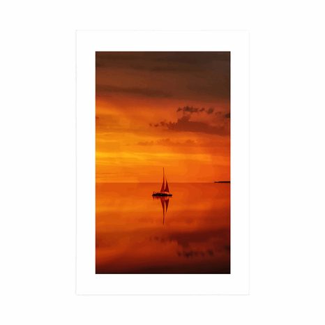 POSTER CU PASSEPARTOUT BARCĂ SINGURATICĂ ÎN MAREA LIBERĂ - NATURĂ - POSTERE