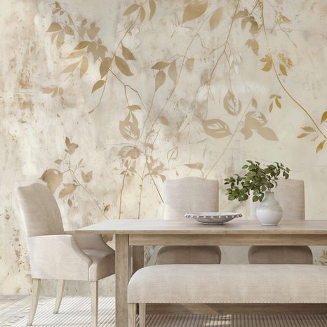 TAPET FRUNZE AURII PE FUNDAL BEJ - TAPETE FRUNZE - TAPETURI