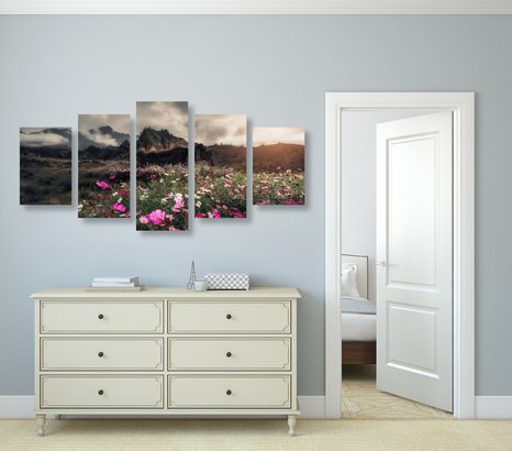 5-TEILIGES WANDBILD WIESE MIT BLÜHENDEN BLUMEN - BILDER VON NATUR UND LANDSCHAFT - BILDER