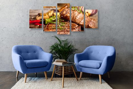 5-DÍLNÝ OBRAZ GRILOVANÝ HOVĚZÍ STEAK - OBRAZY JÍDLA A NÁPOJE - OBRAZY