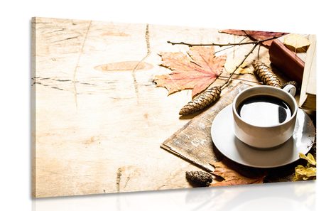 CANVAS PRINT AUTUMN CUP OF COFFEE - PICTURES OF FOOD AND DRINKS - PICTURES