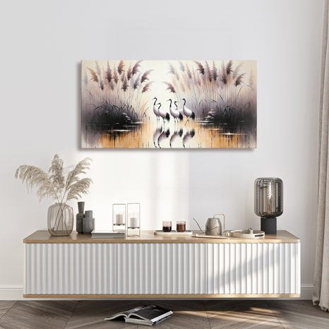 OBRAZ HEJNO JEŘÁBŮ U VODY - OBRAZY PTÁCI - OBRAZY