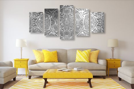 5 RÉSZES KÉP MANDALA GALAKTIKUS HÁTTÉRREL - FEKETE-FEHÉR KÉPEK - KÉPEK