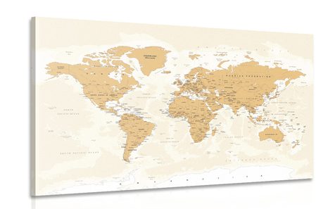 CANVAS PRINT WORLD MAP WITH A VINTAGE TOUCH - PICTURES OF MAPS - PICTURES