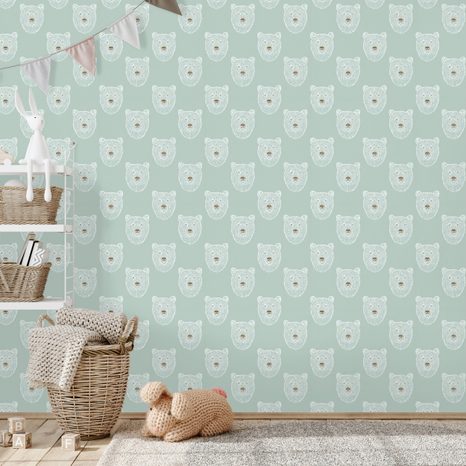 TAPETE NIEDLICHE BÄREN AUF HELLEM HINTERGRUND - GEMUSTERTE TAPETEN - TAPETEN