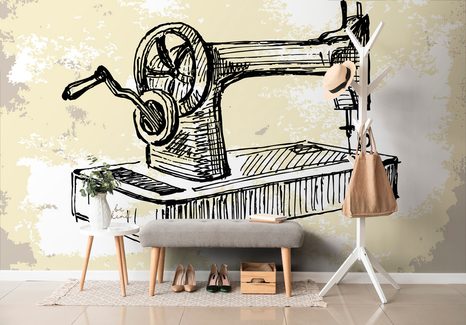 TAPETE RETRO-NÄHMASCHINE - VINTAGE- UND RETRO-TAPETEN - TAPETEN