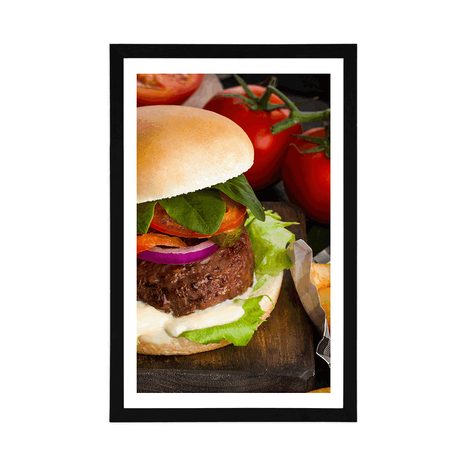 POSTER MIT PASSEPARTOUT AMERIKANISCHER HAMBURGER - MIT KÜCHENMOTIV - POSTER