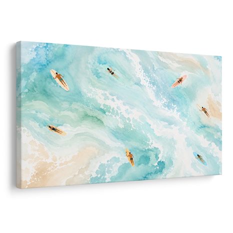 WANDBILD SURFER AUF TÜRKISFARBENEN WELLEN - BILDER MEER UND STRAND - BILDER