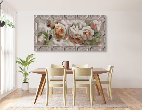 КАРТИНА НА ПЛАТНО – РОЗИ В ИСТОРИЧЕСКА РАМКА - КАРТИНИ С ЦВЕТЯ - КАРТИНИ