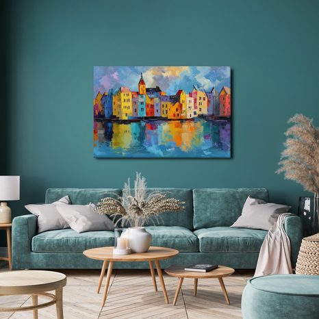 OBRAZ BAREVNÉ DOMY U ŘEKY - BAREVNÉ DOMY - OBRAZY