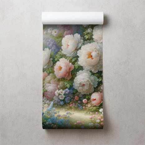 TAPETE PASTELLFARBENER BLUMENGARTEN - TAPETEN MIT BLUMENMOTIVEN - TAPETEN