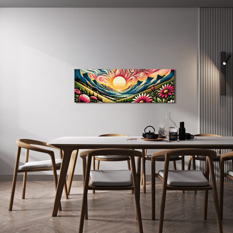 OBRAZ SLNEČNÁ KRAJINA S KVETMI A HORAMI - OBRAZY POLIA A LÚKY - OBRAZY