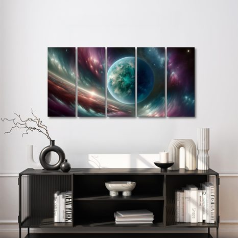 5-TEILIGES WANDBILD GALAXIE UND PLANET - WANDBILDER GALAXIE - BILDER
