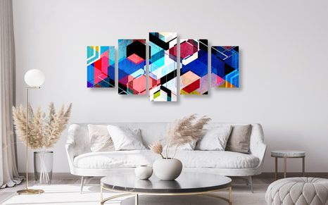 QUADRI 5 PEZZI – GEOMETRIA ASTRATTA - QUADRI ASTRATTO - STAMPE E QUADRI