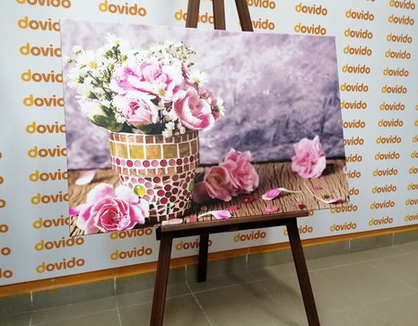 КАРТИНА НА ПЛАТНО – ЦВЕТЯ НА КАРАМФИЛ В МОЗАЙКА САКСИЯ - КАРТИНИ С ЦВЕТЯ - КАРТИНИ