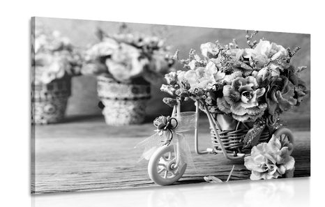 CANVAS PRINT ROMANTIC CARNATION IN A VINTAGE TOUCH IN BLACK AND WHITE - BLACK AND WHITE PICTURES - PICTURES