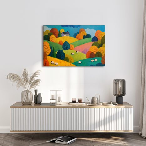 OBRAZ PODZIMNÍ KRAJINA S OVCEMI - OBRAZY POLE A LOUKY - OBRAZY
