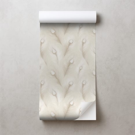 SAMOLEPÍCÍ TAPETA BÉŽOVÉ PÁVOVÉ PEŘÍ V GLAMOUR STYLU - VZOROVANÉ TAPETY - TAPETY