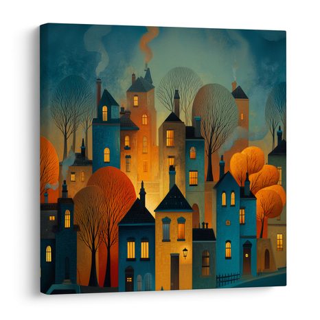 WANDBILD FESTLICHE ABENDSTIMMUNG - BUNTE HÄUSER - BILDER