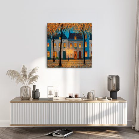 WANDBILD STÄDTISCHE GEMÜTLICHKEIT MIT LAMPE - BUNTE HÄUSER - BILDER