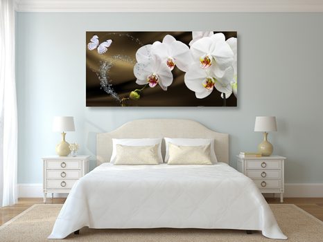 WANDBILD ORCHIDEE UND SCHMETTERLING - BILDER BLUMEN - BILDER