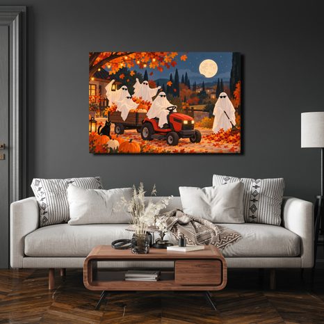 QUADRO SU TELA – FANTASMI DI HALLOWEEN SUL TRATTORE - QUADRI HALLOWEEN E HORROR - STAMPE E QUADRI