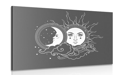 CANVAS PRINT BLACK AND WHITE HARMONY OF THE SUN AND THE MOON - BLACK AND WHITE PICTURES - PICTURES