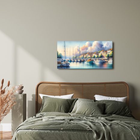 WANDBILD HAFEN MIT BUNTEN HÄUSERN - BILDER MEER UND STRAND - BILDER