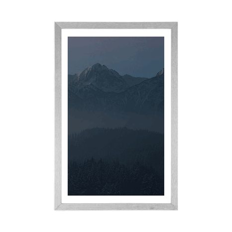 PLAKÁT S PASPARTOU ÚPLNĚK MĚSÍCE NAD HORAMI - PŘÍRODA - PLAKÁTY