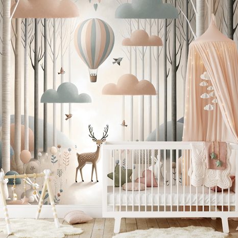 SAMOLEPÍCÍ TAPETA LESNÍ POHÁDKA S BALÓNEM - DĚTSKÉ TAPETY - TAPETY