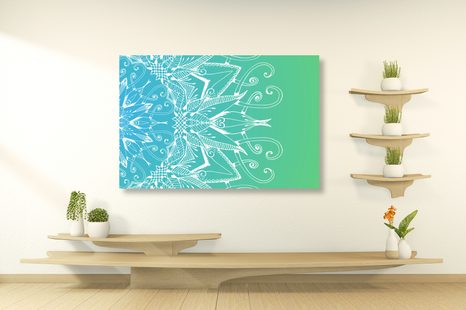 KÉP FEHÉR MANDALA ZÖLDES KÉK HÁTTÉREN - FENG SHUI KÉPEK - KÉPEK