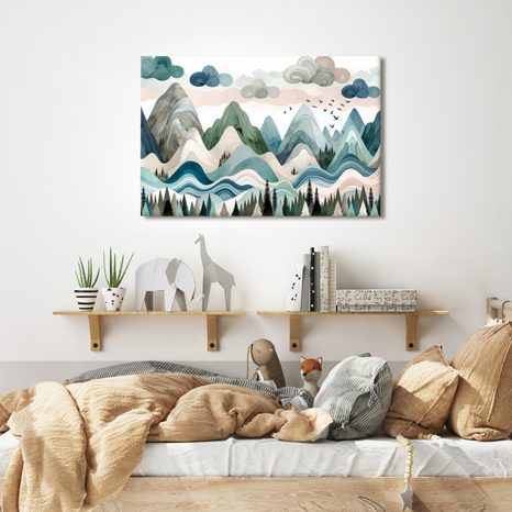 WANDBILD FARBENFROHE BERGLANDSCHAFT MIT WALD - BILDER VON BERGEN - BILDER