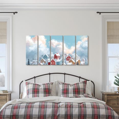 5-DÍLNÝ OBRAZ ZIMNÍ POHÁDKA VESNICE - VÁNOČNÍ A ZIMNÍ OBRAZY - PICTURES