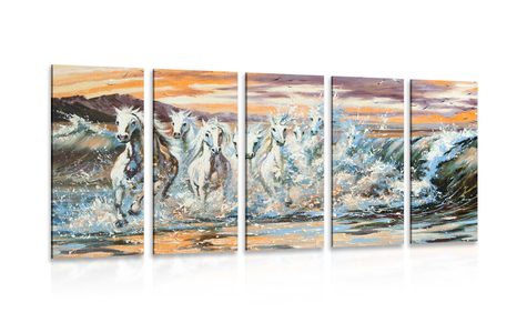 5-PIECE CANVAS PRINT HORSES FORMED BY WATER