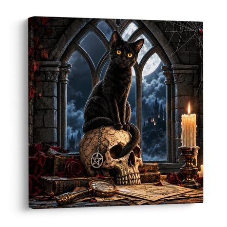WANDBILD NÄCHTLICHE KATZE MIT KERZEN - HALLOWEEN- UND HORROR-BILDER - BILDER
