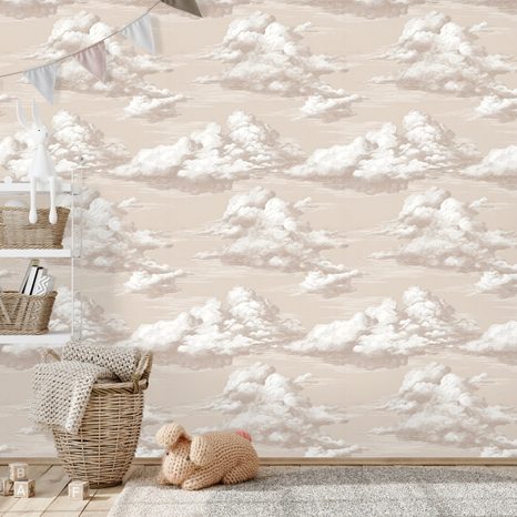 SAMOLEPÍCÍ TAPETA BÉŽOVÉ VINTAGE MRAKY - VZOROVANÉ TAPETY - TAPETY