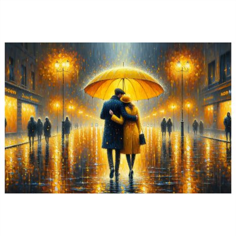 WANDBILD ROMANTIK UNTER DEM REGENSCHIRM - BILDER MIT LIEBESMOTIVEN - BILDER