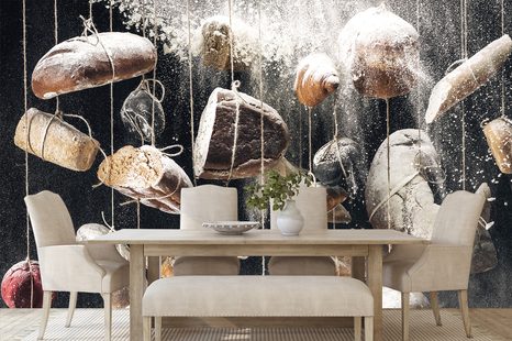 SELBSTKLEBENDE FOTOTAPETE AM SEIL HÄNGENDES GEBÄCK - SELBSTKLEBENDE TAPETEN - TAPETEN