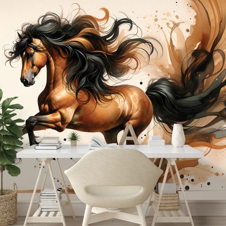 FOTOTAPETE WILDER AQUARELLPFERD - TAPETEN MIT PFERDEN - TAPETEN