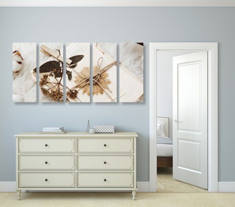 5-DÍLNÝ OBRAZ SBÍRKA STARÝCH LISTŮ - VINTAGE A RETRO OBRAZY - OBRAZY