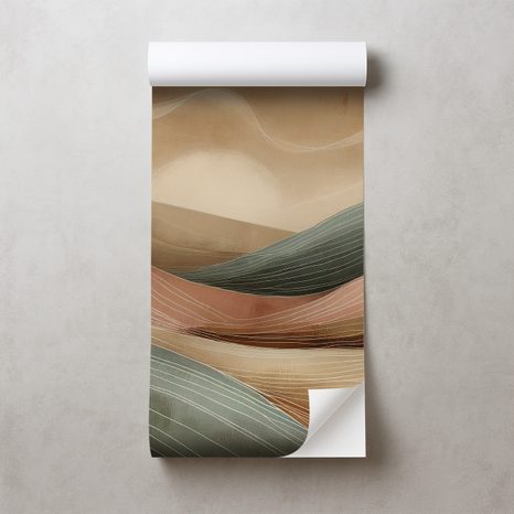 SELBSTKLEBENDE TAPETE ABSTRAKTE LANDSCHAFT IN WARMEN TÖNEN - TAPETEN FELDER UND WIESEN - TAPETEN