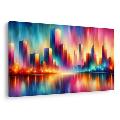 WANDBILD BUNTE STADTSILHOUETTE - BILDER VON STÄDTEN - BILDER