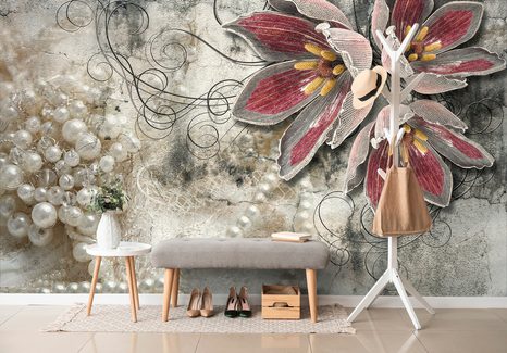 SAMOLEPÍCÍ TAPETA KVĚTINY S PERLAMI - SAMOLEPÍCÍ TAPETY - TAPETY