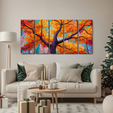 5-DÍLNÝ OBRAZ PODZIMNÍ STROM ŽIVOTA - OBRAZY STROMY ŽIVOTA - OBRAZY