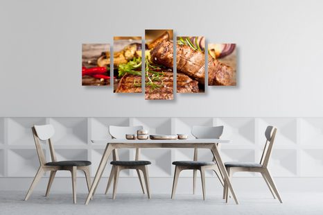 5-DÍLNÝ OBRAZ GRILOVANÝ HOVĚZÍ STEAK - OBRAZY JÍDLA A NÁPOJE - OBRAZY