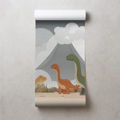 TAPETA BAREVNÍ DINOSAUŘI V KRAJINĚ - DĚTSKÉ TAPETY - TAPETY